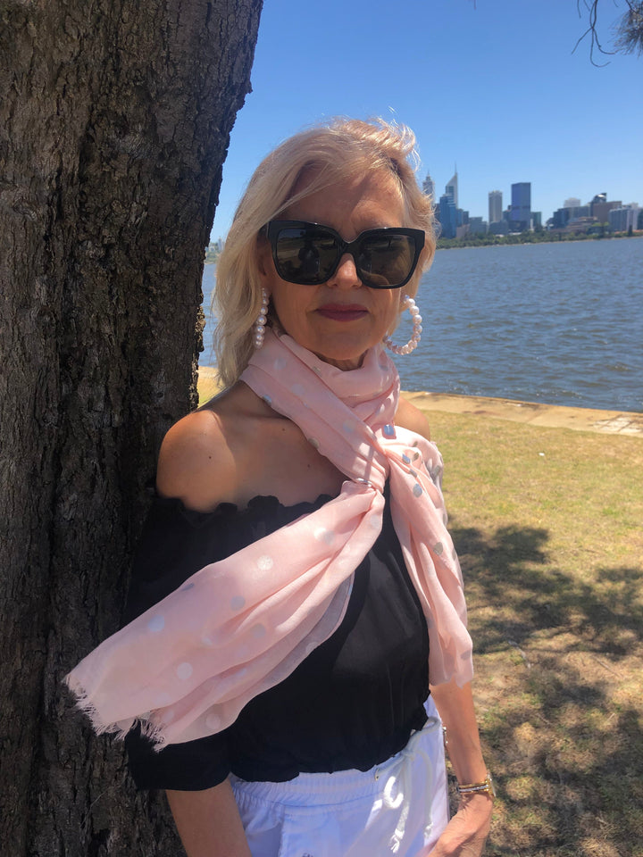 Scarves Australia Apparel & Accessories Nude Pink Scarf with Silver Foil Dots