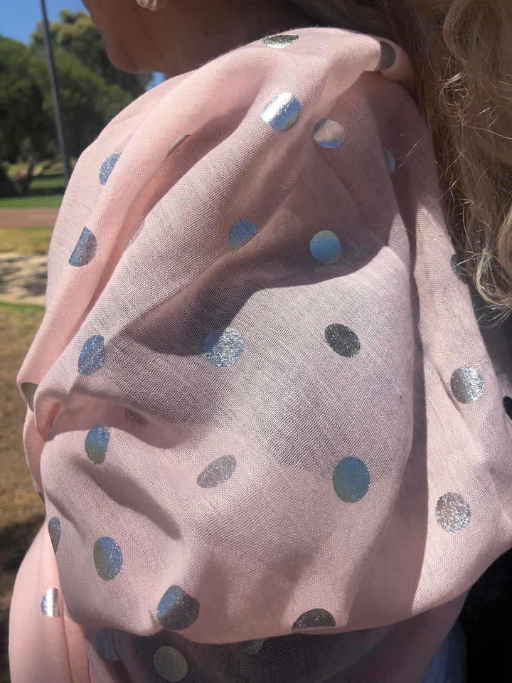 Scarves Australia Apparel & Accessories Nude Pink Scarf with Silver Foil Dots