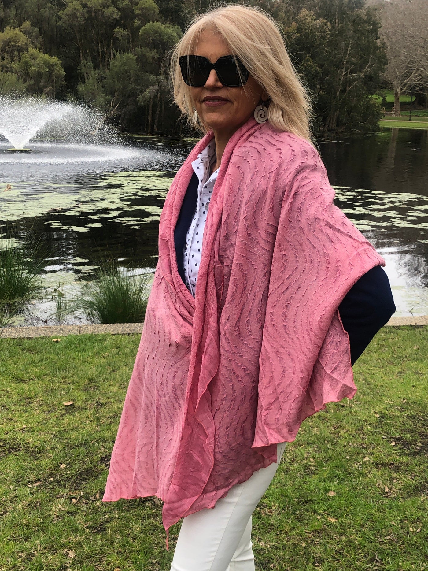 Scarves Australia Apparel & Accessories Pink Scarf - Rose Pink Shawl - Textured - Wave