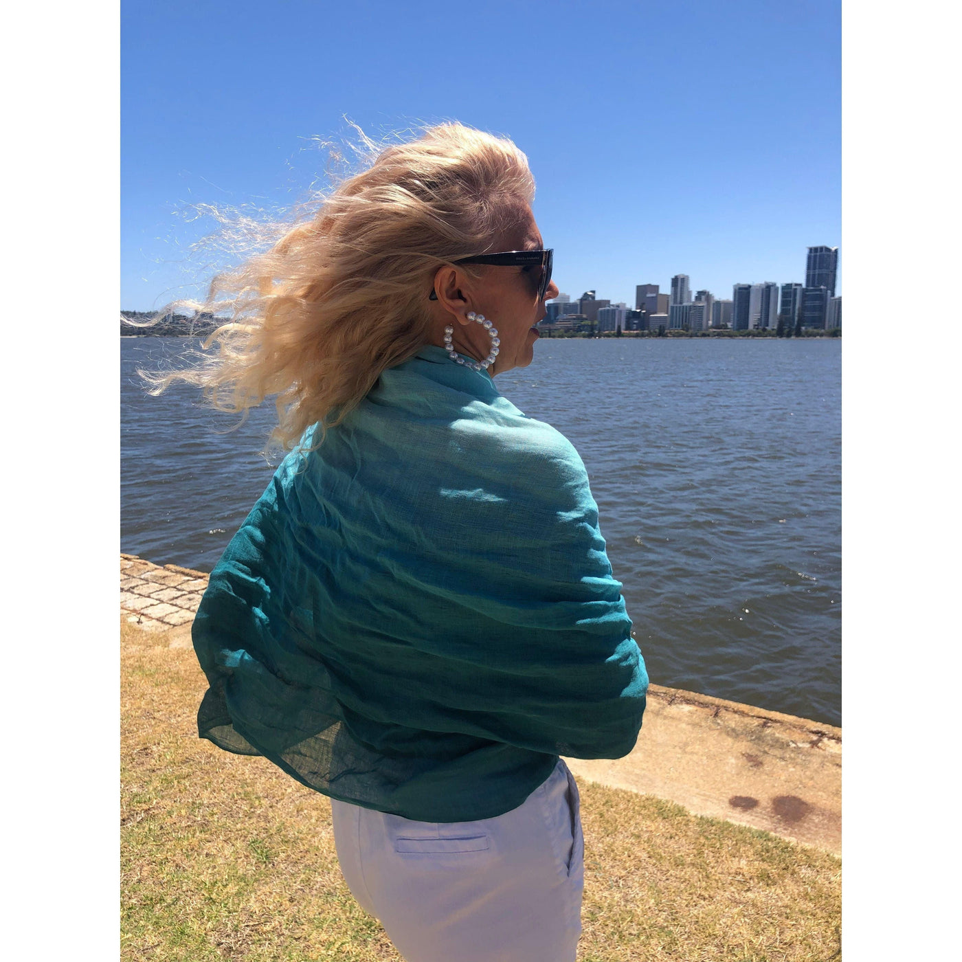 Scarves Australia Apparel & Accessories Teal Green Scarf Ombre - Linen Cotton