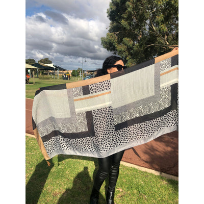 Scarves Australia Fashion Scarves Animal Print Scarf - Grey Caramel Animal Print with Tassels