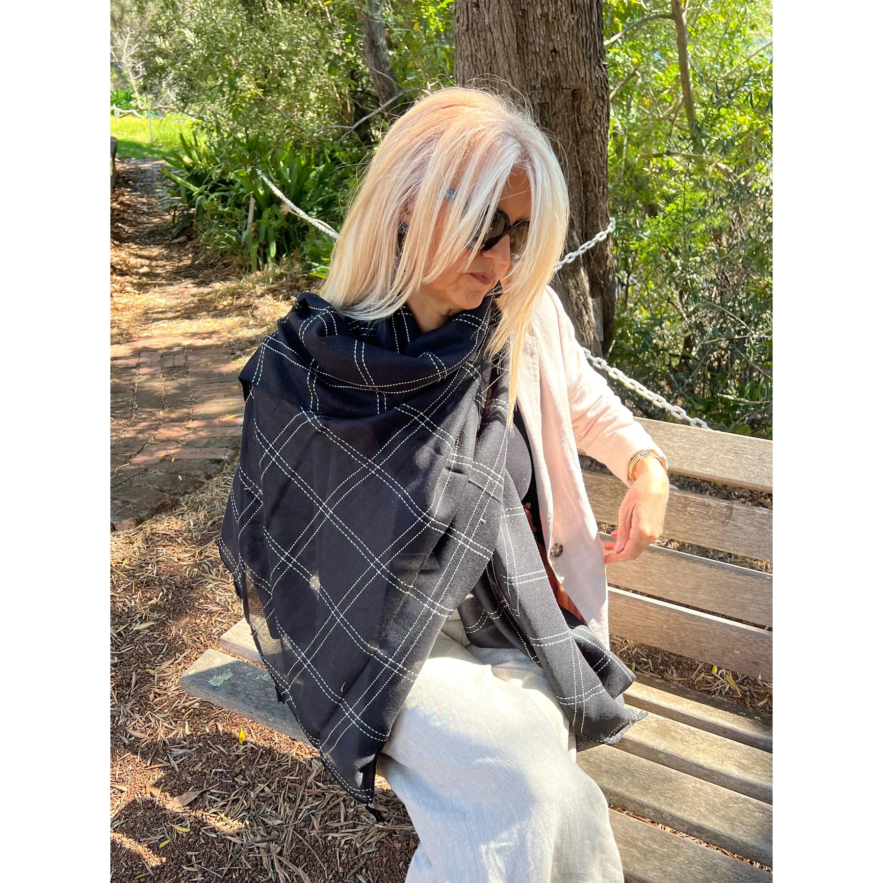 Black and online white plaid scarf