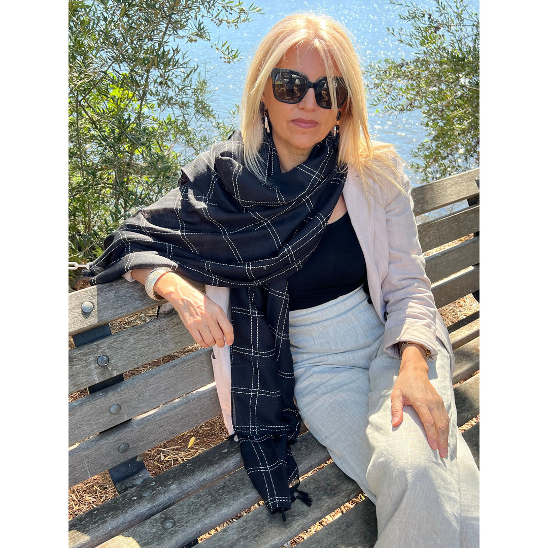 Plaid black and best sale white scarf