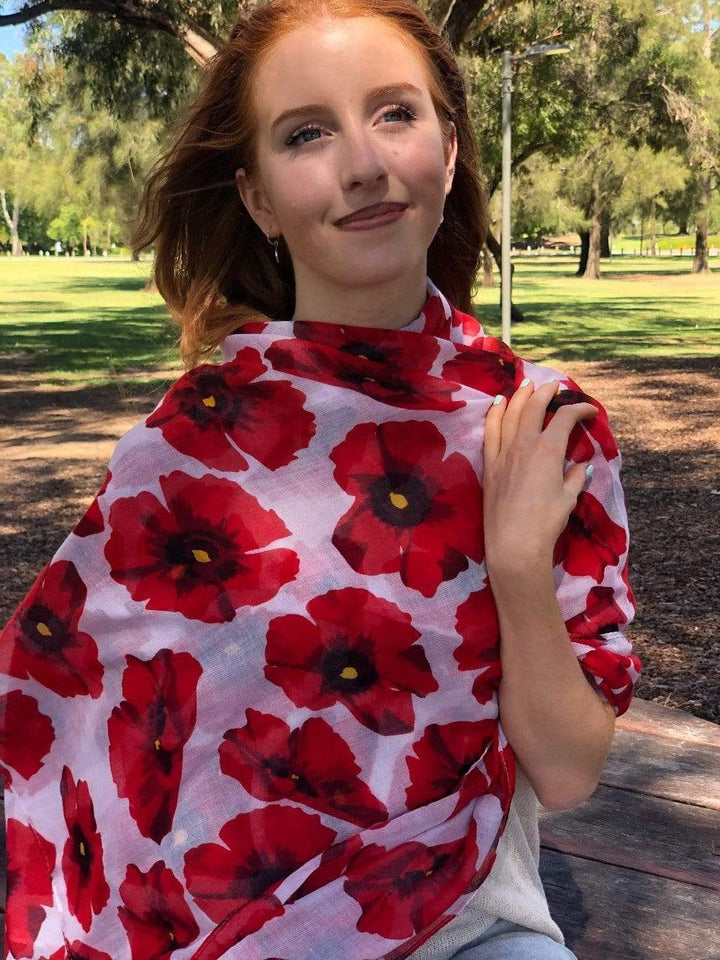 Scarves Australia Fashion Scarves Red Poppy Scarf Shawl on White