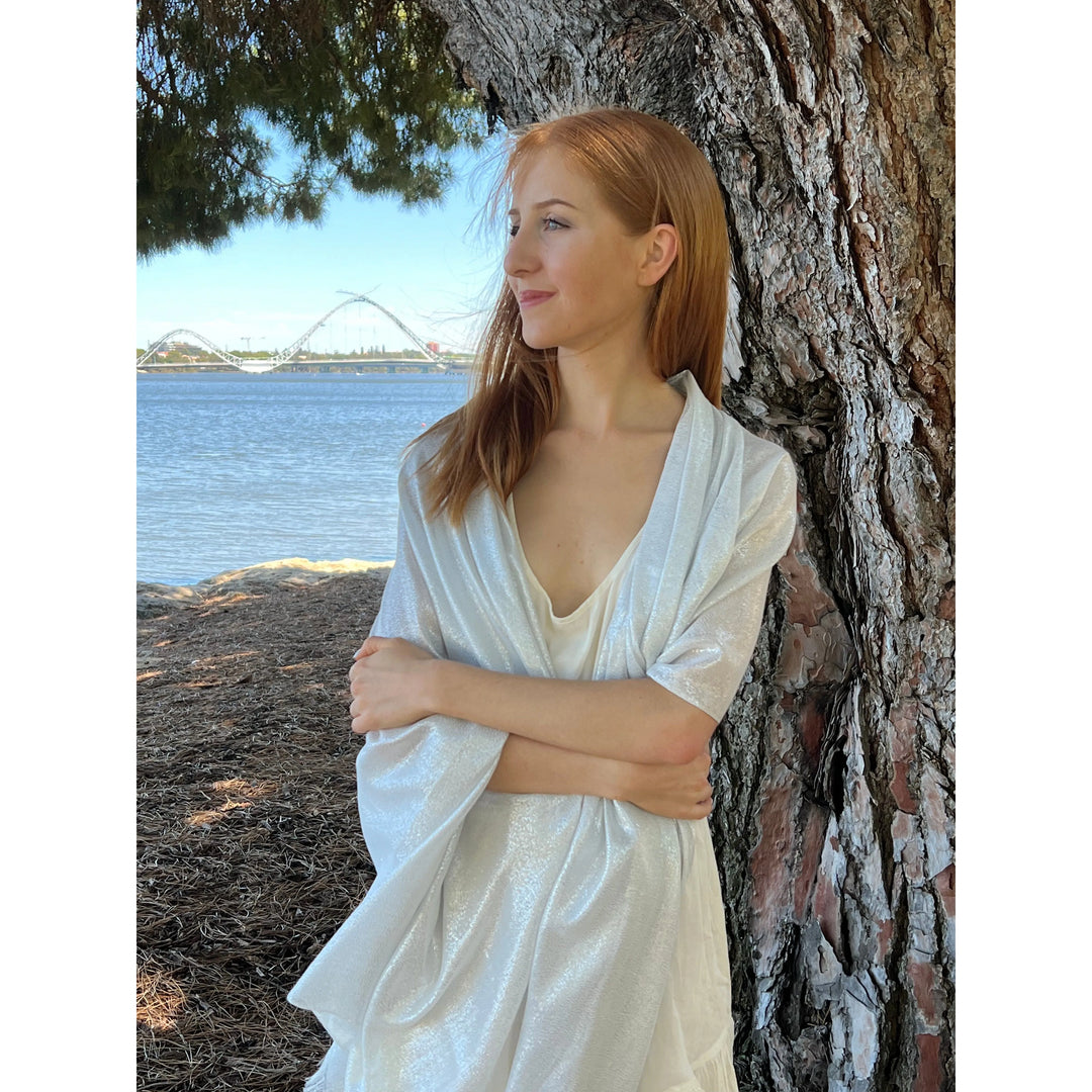 Scarves Australia Luxury Scarves 🥂 Metallic Scarf - Glamour Scarf - White Silver