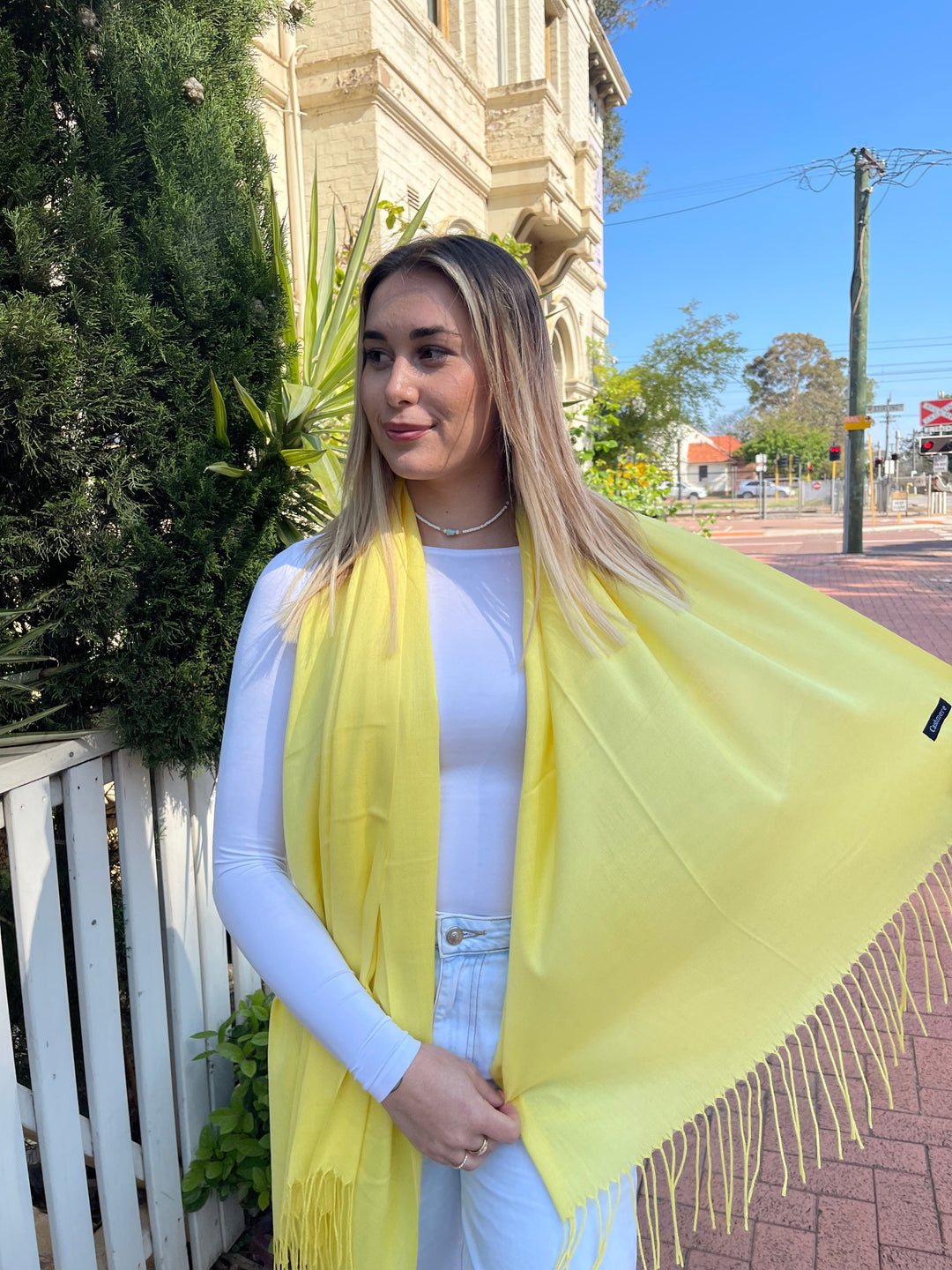 Scarves Australia Scarves & Shawls Yellow Pashmina Shawl - Plain and Bright - Lightweight