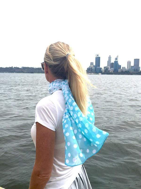 Scarves Australia Silk Scarves Blue Turquoise Scarf with Dots