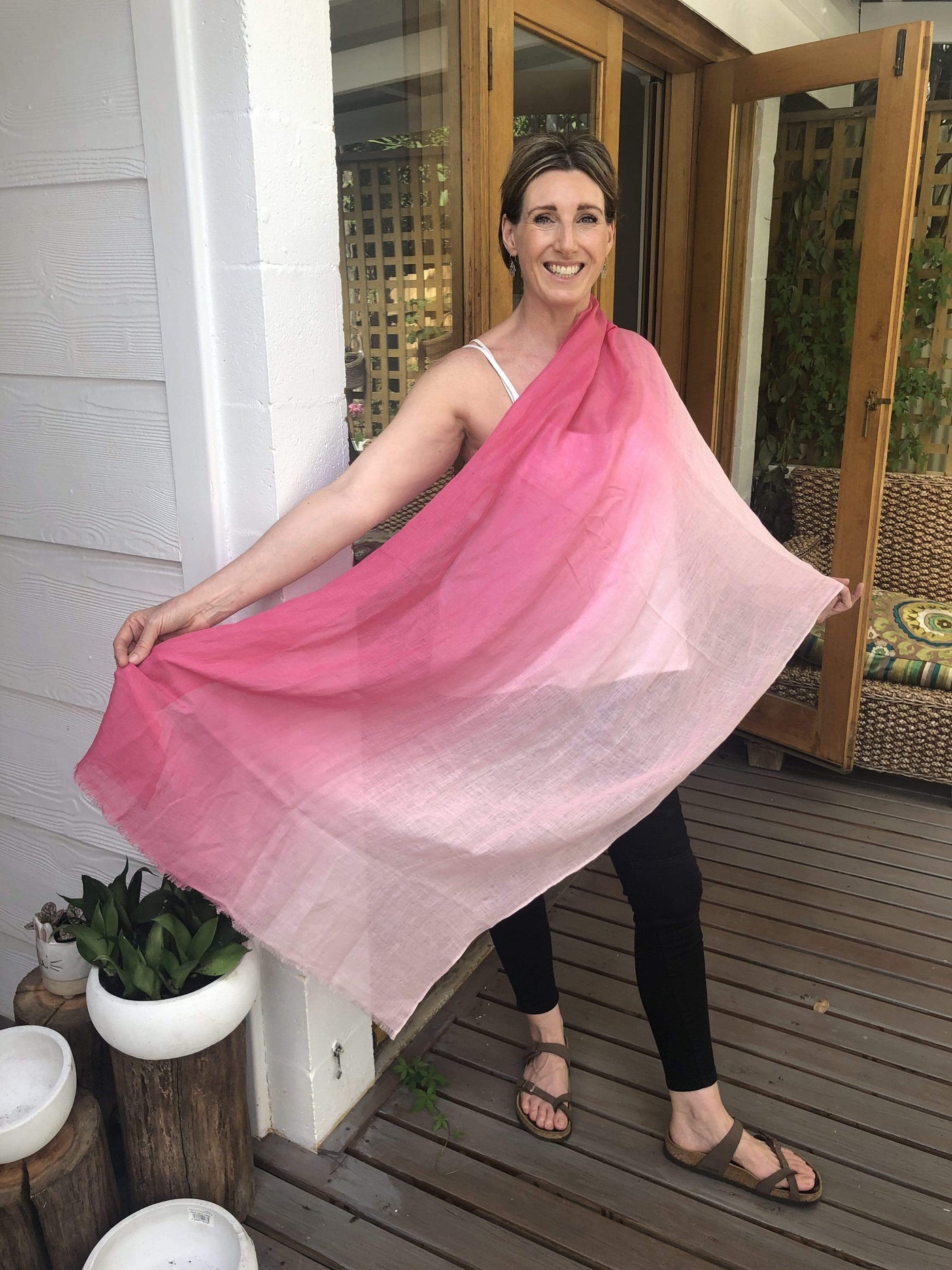 Scarves Australia Silk Scarves Linen Cotton Scarf Cerise Pink Ombre