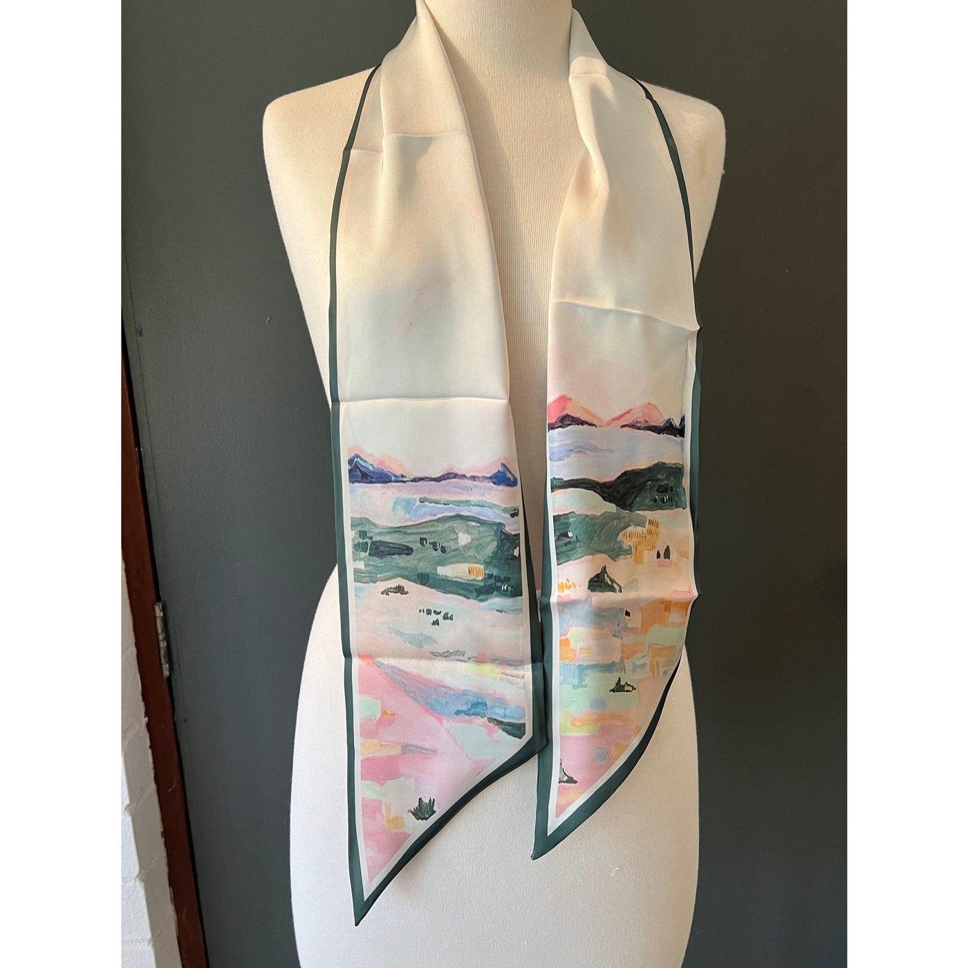 Scarves Australia Skinny Scarf - Silk Scarf - Green Abstract Print