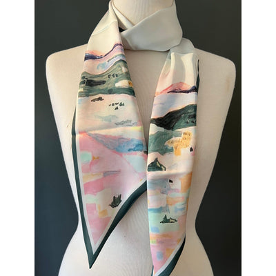 Scarves Australia Skinny Scarf - Silk Scarf - Green Abstract Print