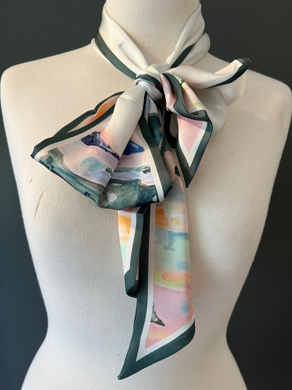 Scarves Australia Skinny Scarf - Silk Scarf - Green Abstract Print