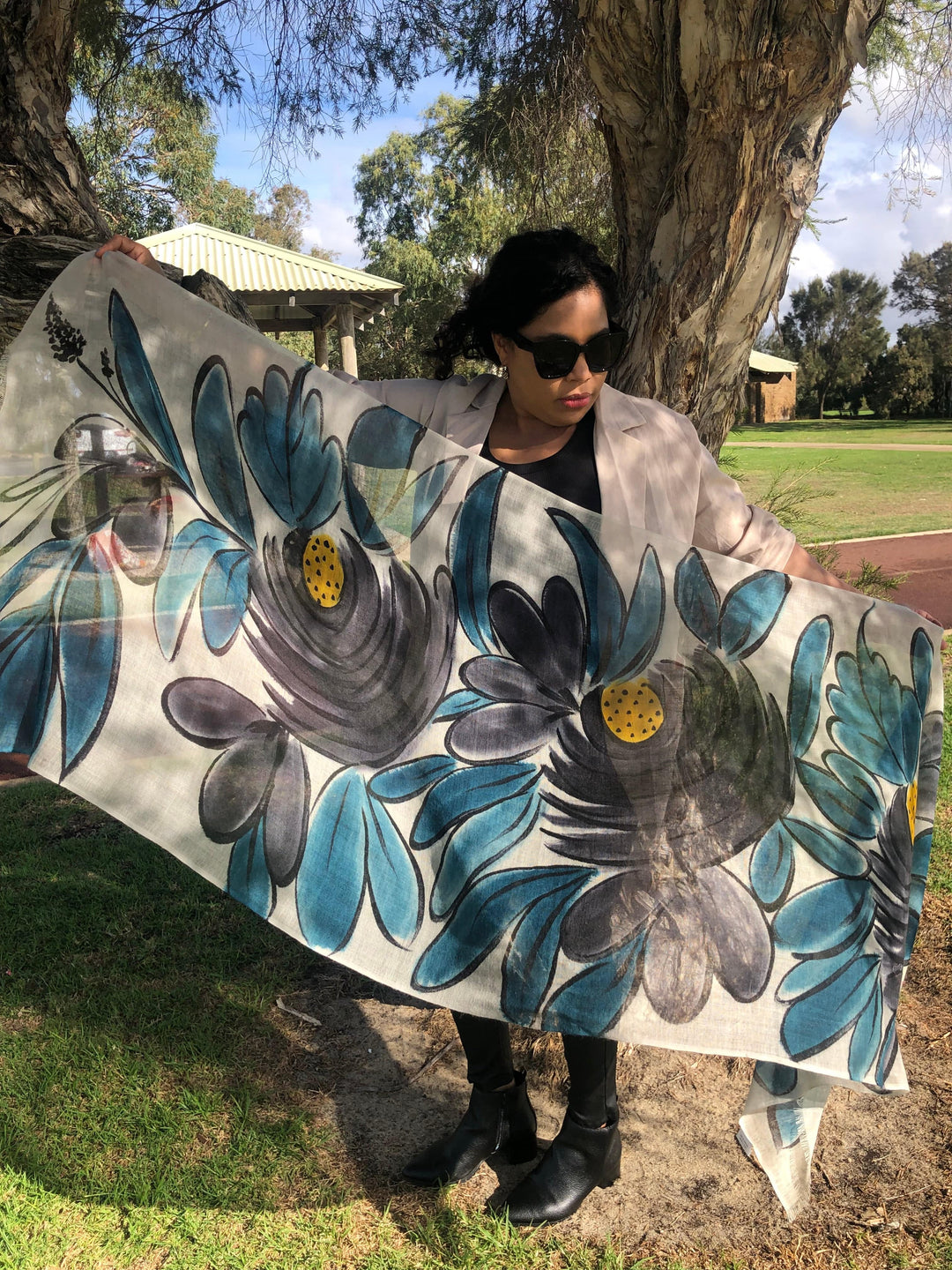 Scarves Australia Teal Scarf Floral Luxury